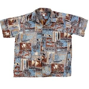 Mens RJC Hawaiian Shirt Palm Trees Tropical Blue Multicolor Size 3XL Made in USA